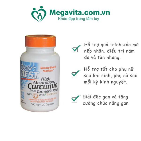 Viên Uống Hỗ Trợ Bệnh Nan Y Các Bệnh Về Gan Và Chống Lão Hóa Doctor's Best  High Absorption Curcumin 120 Viên