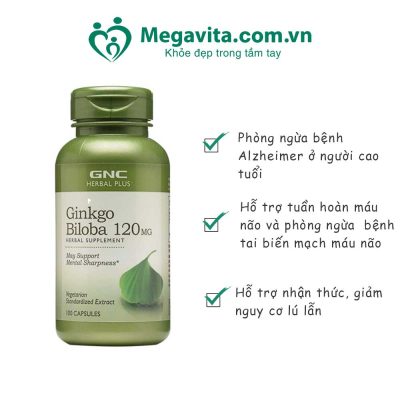 công dụng Viên Uống Hỗ Trợ Tuần Hoàn Máu Não Và Tai Biến Mạch Máu Não GNC Herbal Ginkgo Biloba 120 mg 100 Viên
