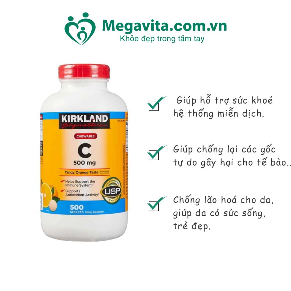 Công dụng Viên Nhai Kẹo Ngậm Bổ Sung Vitamin C Kirkland Signature Vitamin C 500mg 500 Viên