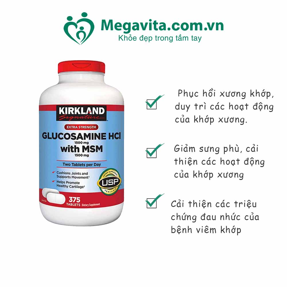Công dụng Hỗ trợ xương khớp Kirkland Glucosamine HCL & MSM 375 Viên