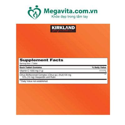 Thành phần Viên Uống Bổ Sung Vitamin C Kirkland Signature Vitamin C 1000mg 500 Viên