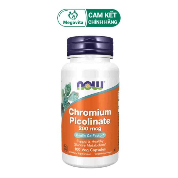 Now Chromium Picolinate, 200mcg– thuốc bổ sung crom giúp bảo vệ hệ tim mạch, 100 viên