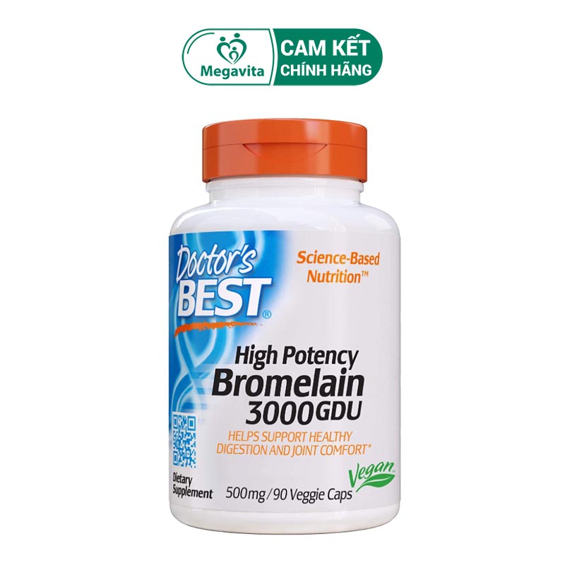 Viên Uống Doctor's Best Bromelain Proteolytic Enzyme 3000 GDU 500mg 90 Viên Từ Mỹ
