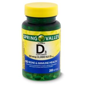 Viên Uống Spring Valley Vitamin D3 50mcg 2000IU 200 Viên Bổ Sung Vitamin D3.