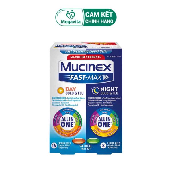 Viên Uống Mucinex Fast-Max Maximum Strength Day & Night 24 Viên Giảm Cảm Ho Ngày Và Đêm