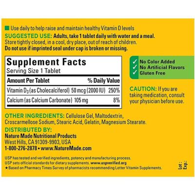 Viên Uống Nature Made Vitamin D3 2000IU 50mcg 220 Viên.