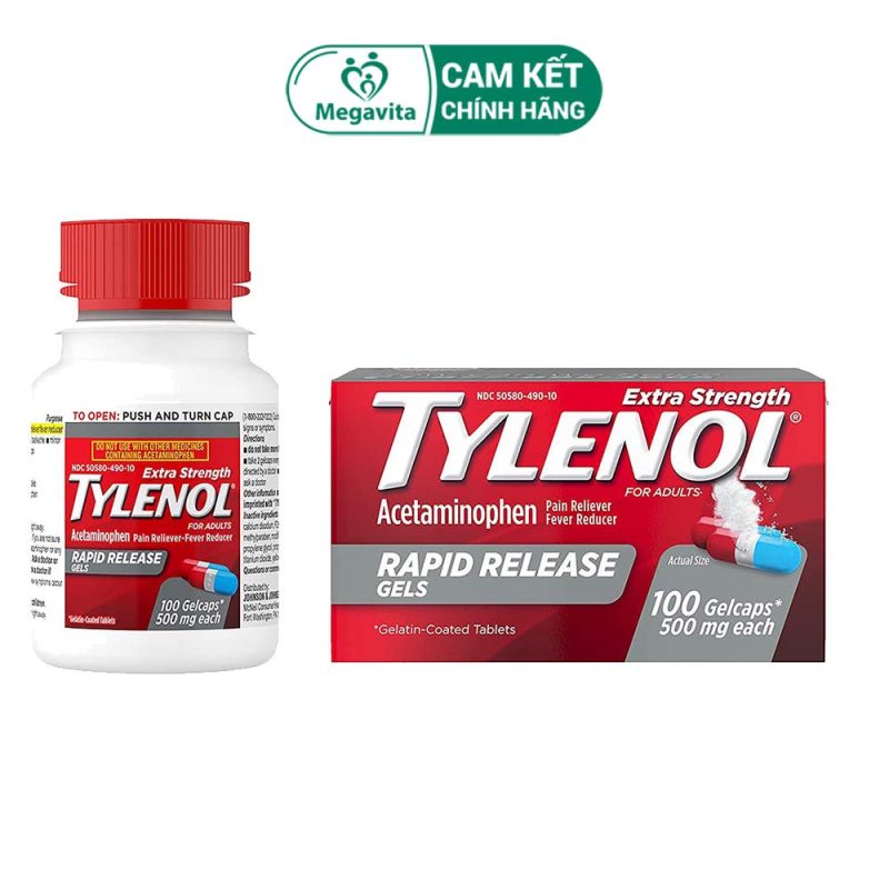 Tylenol Acetaminophen Extra Strength Rapid Release Gel 500mg 100 Gelcaps