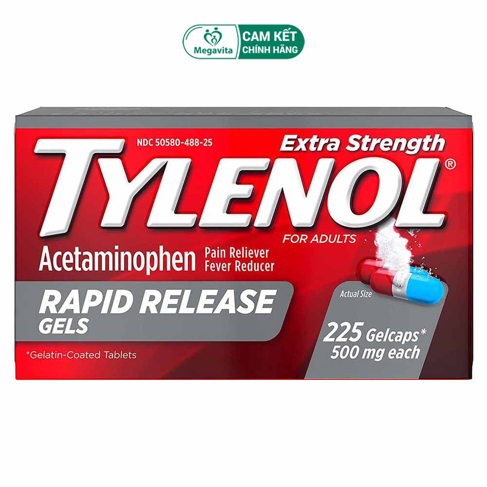 Viên Uống Giảm Đau Hạ Sốt Tylenol Acetaminophen Extra Strength Rapid Release Gel 500mg 225 Gelcaps