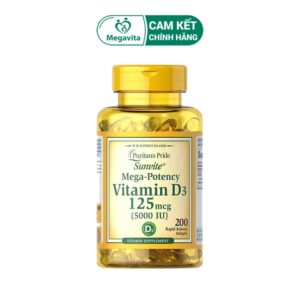 Viên Uống Puritan's Pride Vitamin D3 5000 IU 200 Viên Bổ Sung Vitamin D3