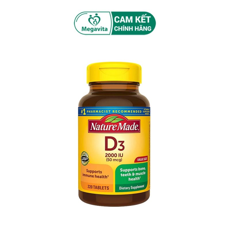 Viên Uống Nature Made Vitamin D3 2000IU 50mcg 220 Viên Bổ Sung Vitamin D3