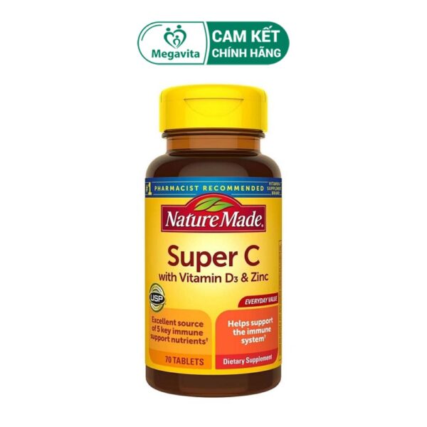 Nature Made Super C With Vitamin D3 & Zinc Tăng Cường Hệ Miễn Dịch Của Mỹ 70 Viên