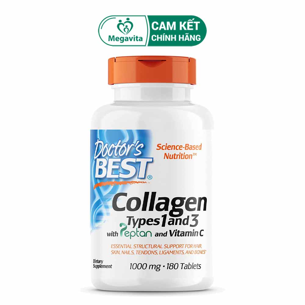 Viên Uống Bổ Sung Collagen Doctor’s Best Collagen Type 1 & 3 with Peptan and Vitamin C 100 mg 180 Viên