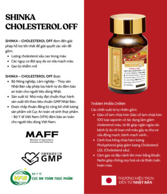 Viên Uống Giảm Mỡ Máu Cholesterol Shinka Cholesterol Off 60 Viên Nhật Bản